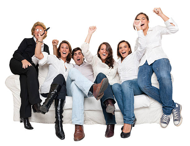 istock Cheering family watching tv 111941054