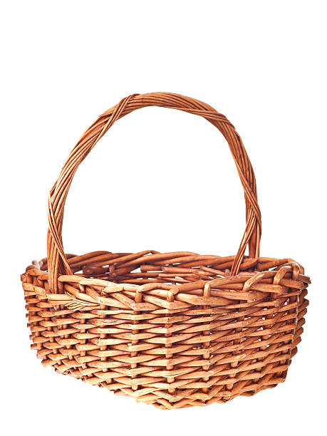 brown wicker basket isolated stock photo