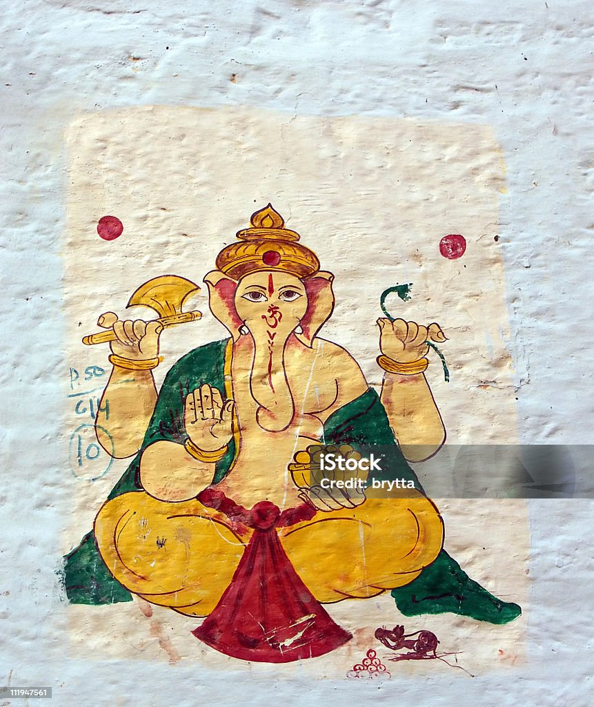 La divinité Ganesh peint sur un mur blanc - Photo de Ganesh - Dieu hindou libre de droits