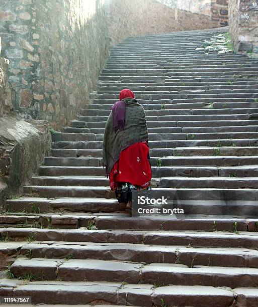 Indian Lady Clibing Las Escaleras Para Ranthambore Fort Rajastán De India Foto de stock y más banco de imágenes de Actividad