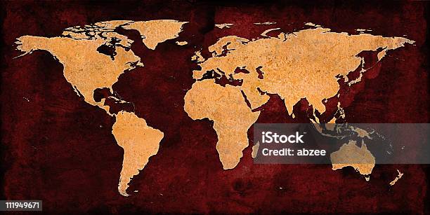 Rusty World Map On Grungey Red Background Stock Photo - Download Image Now - Grunge Image Technique, World Map, Africa