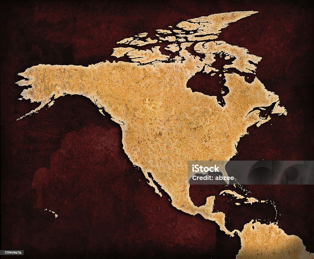 Заржавленный Северная Америка на grungey Красный фон - Стоковые фото Атлантический океан роялти-фри