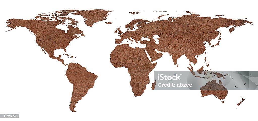 Óxido mapa del mundo sobre fondo blanco - Foto de stock de Asia libre de derechos