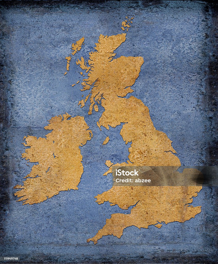 Rusty Reino Unido e na Irlanda sobre fundo em tons de azul - Foto de stock de Mapa royalty-free