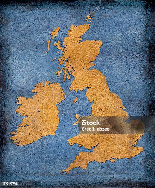 Rusty Reino Unido E A Irlanda Sobre Azul Tons De Fundo - Fotografias de stock e mais imagens de Mapa