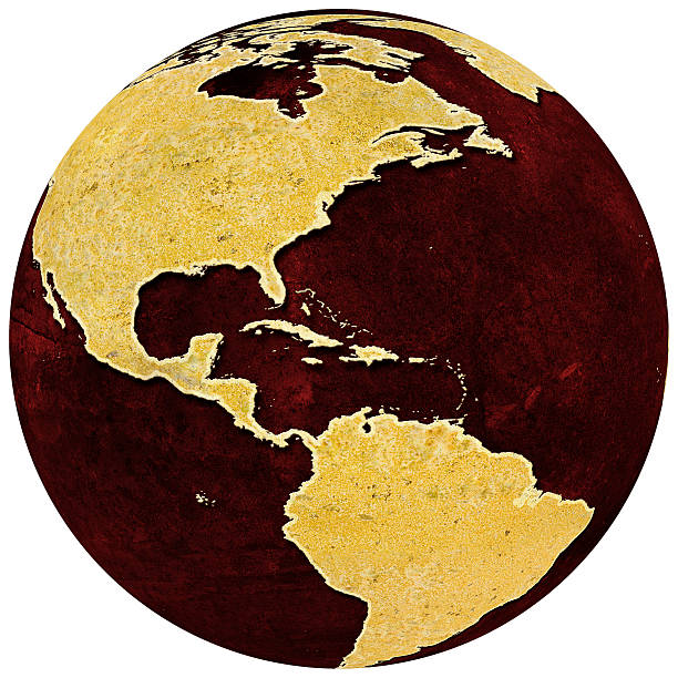 istock Rusty globe on red grungey background showing the Americas 111949789