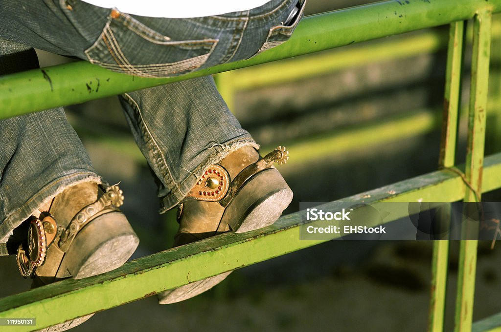 Vaqueira uma vedação Jeans botas Spurs Vista Traseira - Royalty-free Cerca Foto de stock