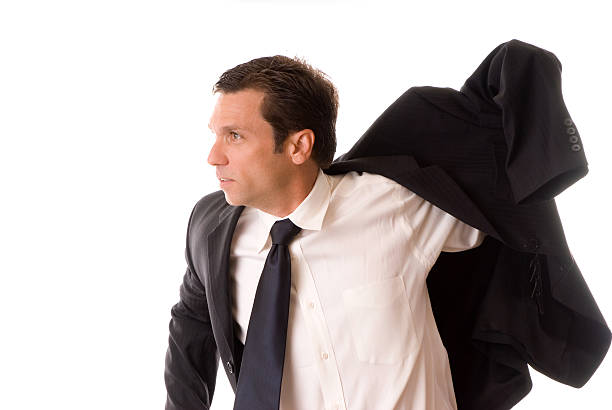 istock Businessman Putting Coat Isolated on White Background 111951467