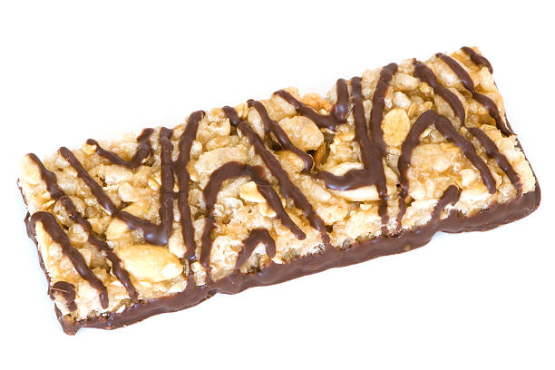 istock One chocolate granola bar on white 111956130