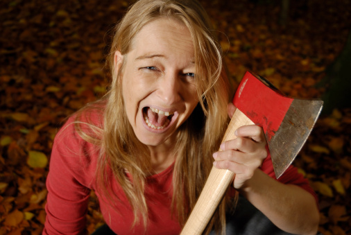 woman with axe, screaming