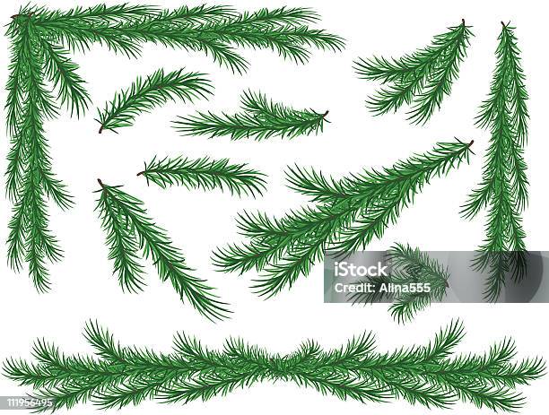 Ilustração De Árvore De Natal De Ramos - Arte vetorial de stock e mais imagens de Agulha - Parte de planta - Agulha - Parte de planta, Ilustração, Imagem a cores