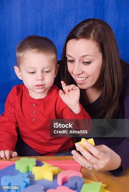 Mom Teaching Son About Shapes Stock Photo - Download Image Now - 2-3 Years, Adult, Blond Hair