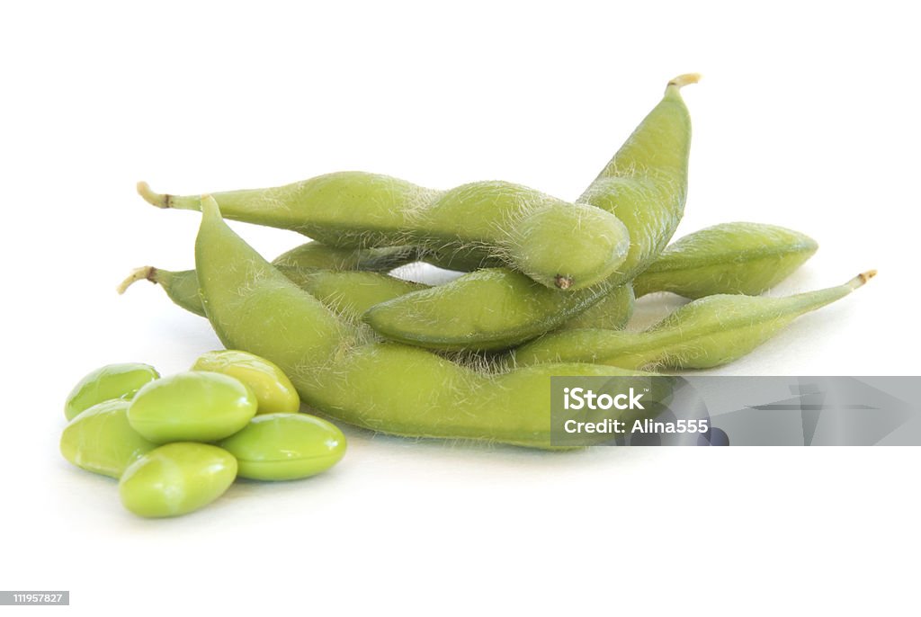 Several edamame soybeans on white  Edamame Stock Photo