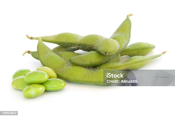 Several Edamame Soybeans On White Stock Photo - Download Image Now - Edamame, Bean, Color Image