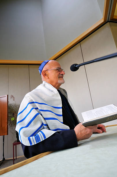 Jewish Rabbi Leading Temple Services stock photo