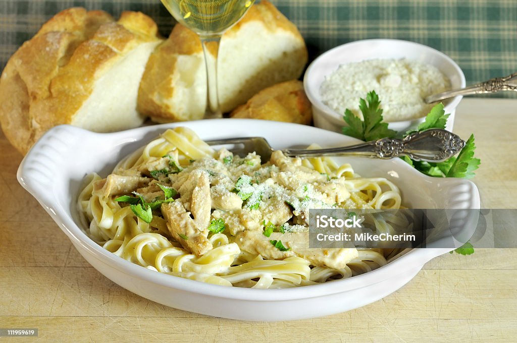 Fettuccine Alfredo Meal  Bread Stock Photo