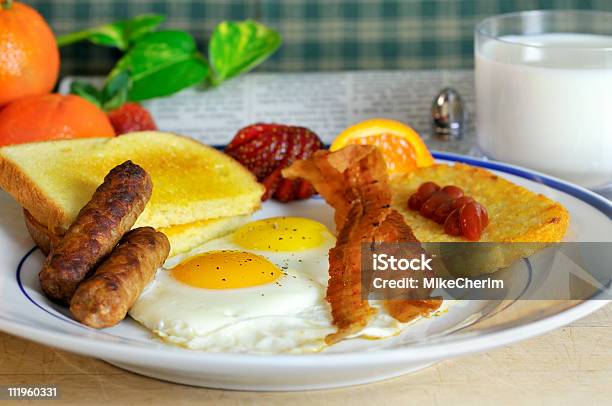 Classic American Breakfast Stock Photo - Download Image Now - American Culture, Bacon, Black Peppercorn
