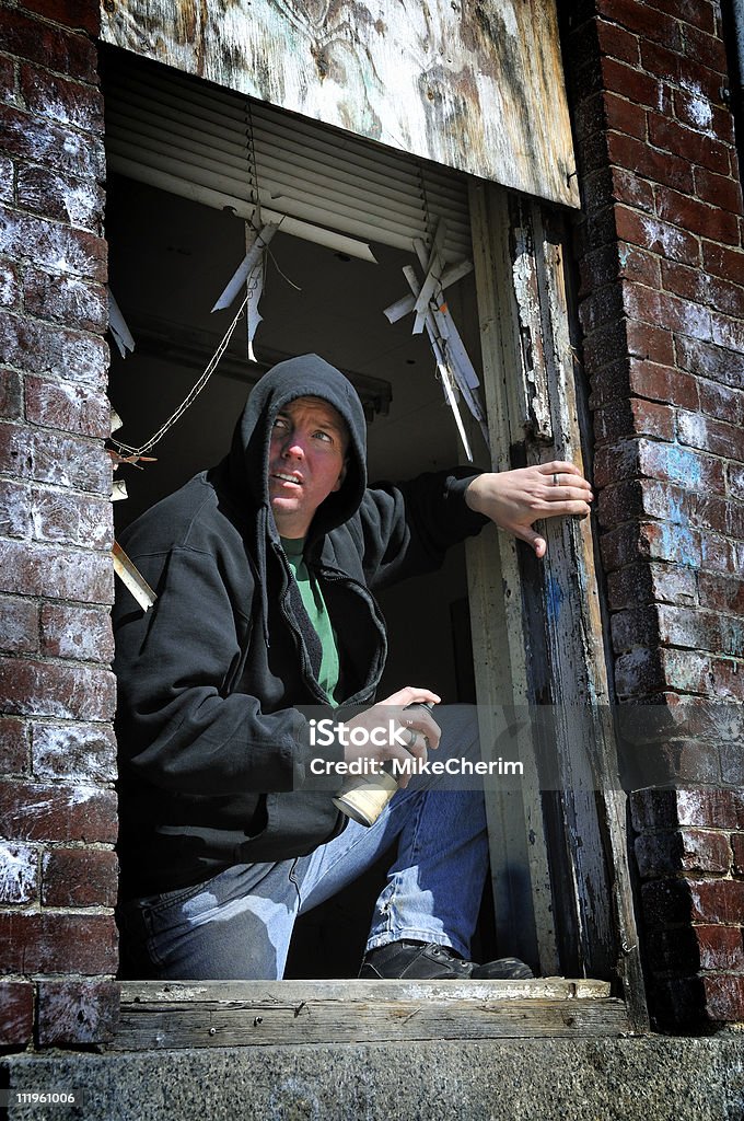 Graffiti Man Sneaking  35-39 Years Stock Photo