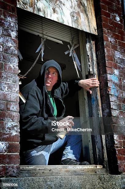 Graffiti Man Sneaking Stock Photo - Download Image Now - 35-39 Years, Abandoned, Adult