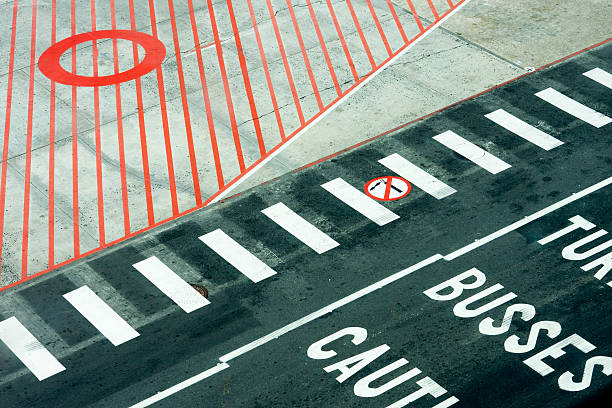 istock Zebra crossing on airport road 111964806