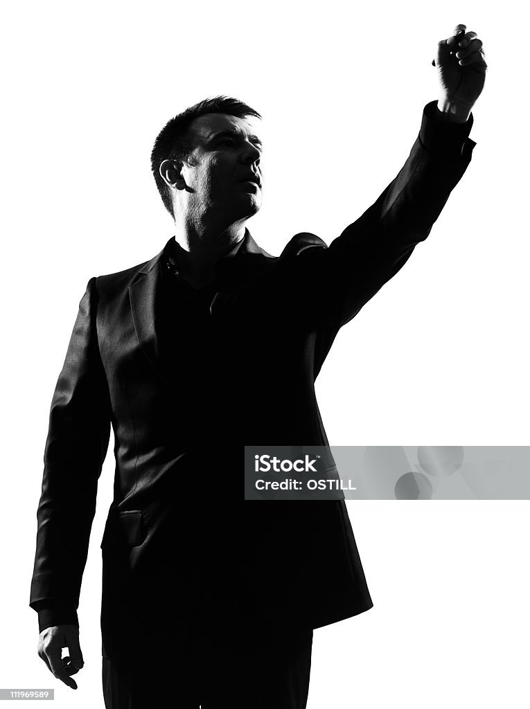 One Man Riting Silhouette One Man Writing On Wall Blank Empty Copy Space Stock Photo ...
