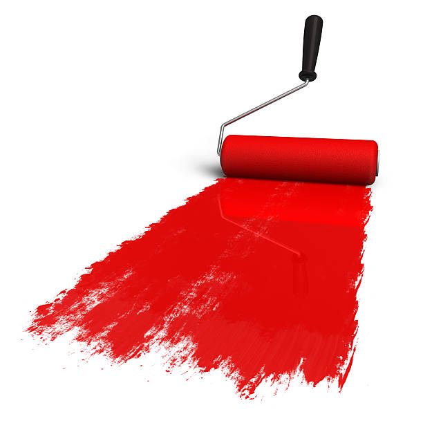 istock Red roller brush with trail of paint 111975875