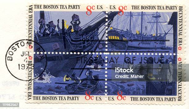 Boston Tea Party Foto de stock y más banco de imágenes de Boston - Massachusetts - Boston - Massachusetts, Massachusetts, Sello postal