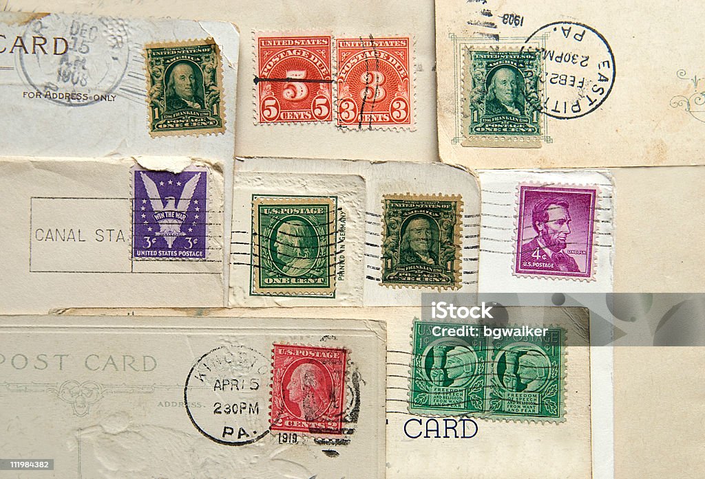 Alter Briefmarken und Postmarks - Lizenzfrei Alt Stock-Foto