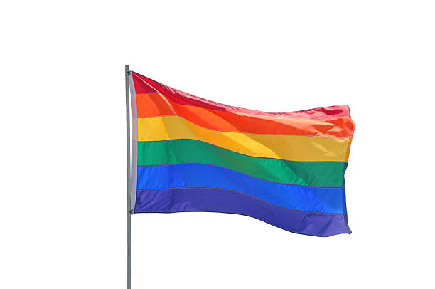 Gay Pride Flag Pole Isolated on White Background stock photo