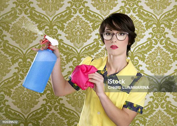 Housewife Nerd Retro Cleaning Chores Equipment Stock Photo - Download Image Now - Wallpaper - Decor, Cleaning, Retro Style