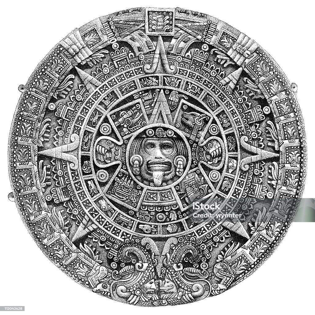 Azteca sol Stone o calendario, circa 1.800 s - Ilustración de stock de Azteca libre de derechos