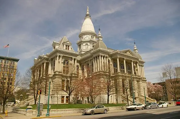 The Lafayette, Indiana courthouse wide angle shot.