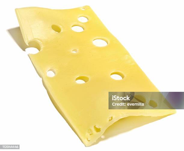 Photo libre de droit de Tranche De Fromage Suisse Sur Blanc banque d'images et plus d'images libres de droit de Aliment - Aliment, Aliment en portion, Alimentation lourde