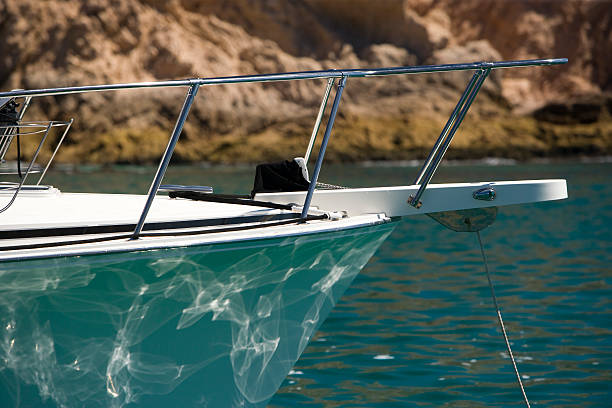 istock Anchored yacht pulpit. 112057037