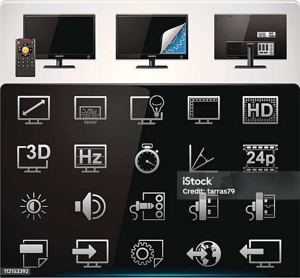 Set Of Icons Depicting Tv Settings And Features Stock Illustration - Download Image Now - Rear View, Television Set, LED Light