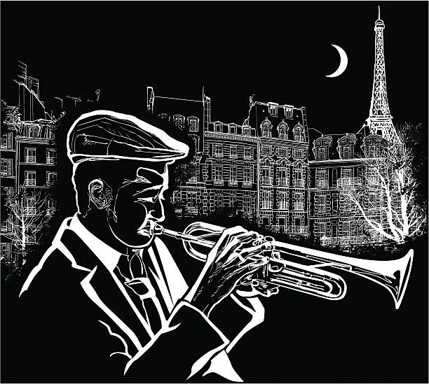 Vector illustration of trumpeter on a grunge background