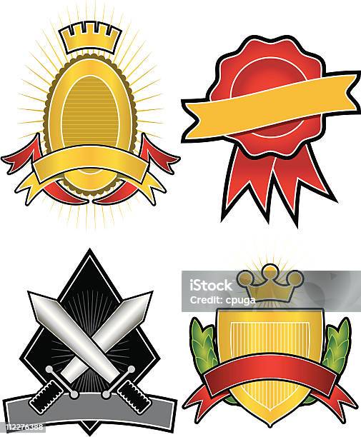 Vetores de Conjunto De 4 Vetor Emblems Detalhes e mais imagens de Brasão de armas - Brasão de armas, Certidão, Coroa - Enfeite para cabeça