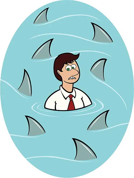 Vector illustration of Swimming with Sharks