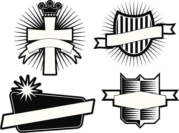 Vector illustration of Set of 4 Black & White Emblems & Crests