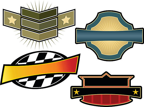 set von 4 vektor-embleme & wappen - racecar color image illustration technique speed stock-grafiken, -clipart, -cartoons und -symbole