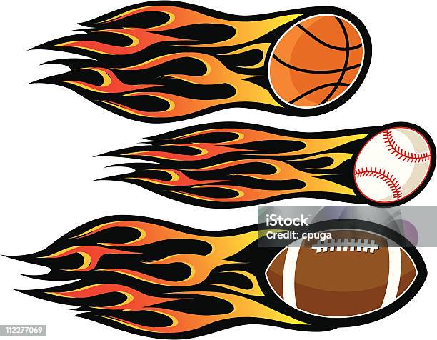 Zestaw Trzech Flaming Piłki - Stockowe grafiki wektorowe i więcej obrazów Ogień - Ogień, Szybkość, Drużyna sportowa