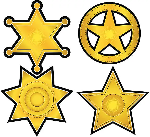 Vector illustration of Collection of 4 Gold Badges