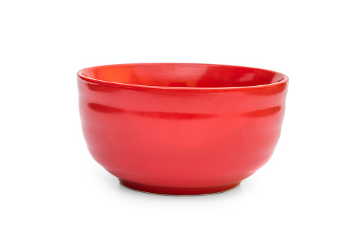 Red bowl on a white background.