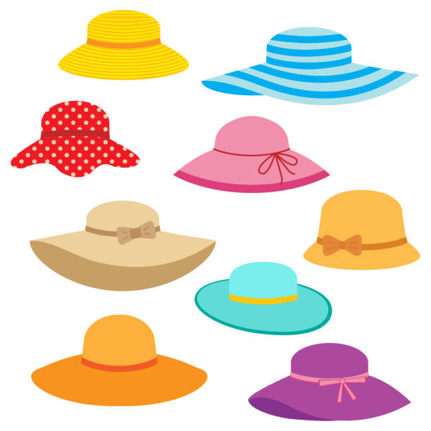 Collection of women's summer hats Vector collection of women's summer hats cartoon of the clothes line stock illustrations
