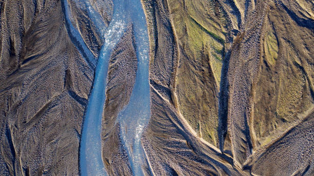istock River bed delta in aerial view, iceland 1124223803
