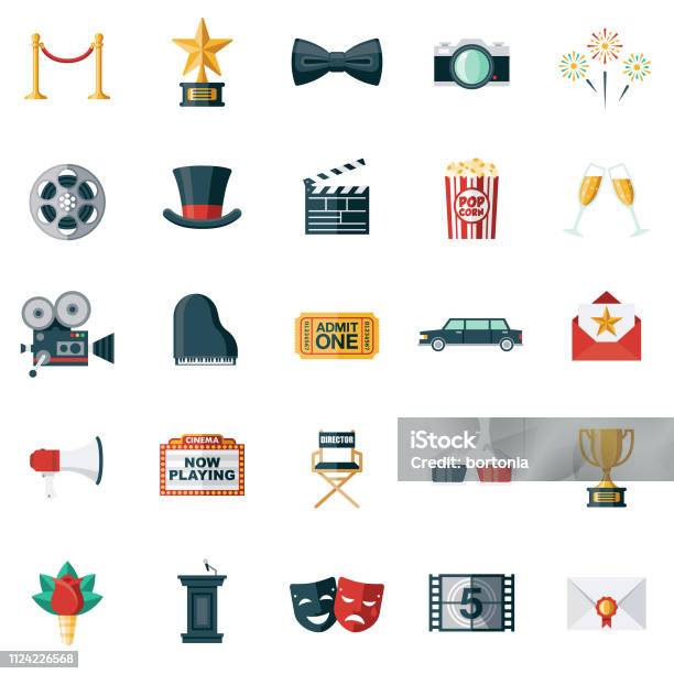 Movie Flat Design Icon Set Stock Illustration - Download Image Now - Movie Theater, Movie, Icon Symbol