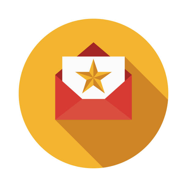 Awards Show Envelope Movie Icon A flat design icon with a long shadow. File is built in the CMYK color space for optimal printing. Color swatches are global so it’s easy to change colors across the document. nomination stock illustrations