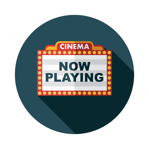 Marquee Movie Icon A flat design icon with a long shadow. File is built in the CMYK color space for optimal printing. Color swatches are global so it’s easy to change colors across the document. theater marquee red carpet movie theater movie stock illustrations