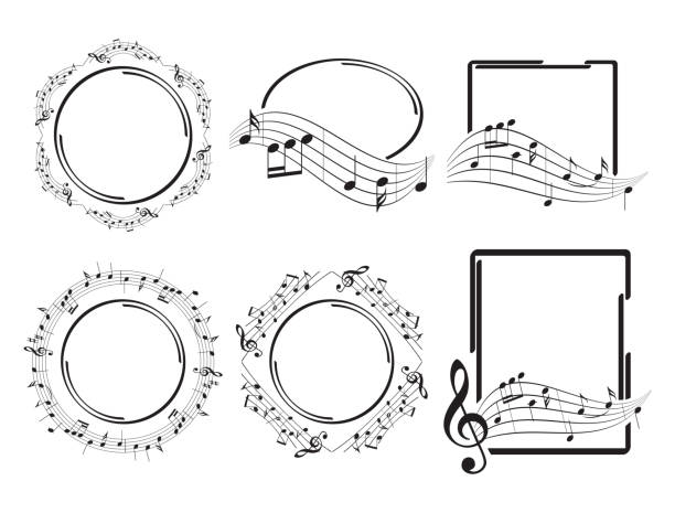 ilustrações, clipart, desenhos animados e ícones de quadros de música redondo e retangular oval - set vector linda - melodic
