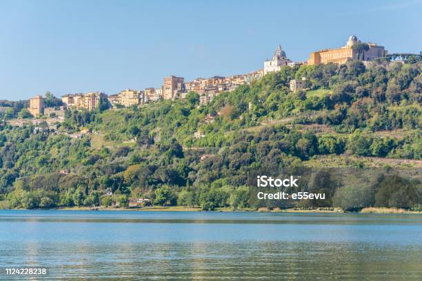 Panoramic View Of Albano Lake Coast Rome Province Latium Central Italy Stock Photo - Download Image Now